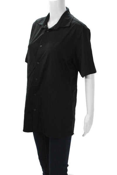 Zara Women Basic Black Collared Short Sleeve Button Up Top Size L