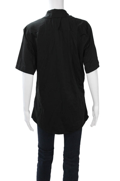 Zara Women Basic Black Collared Short Sleeve Button Up Top Size L