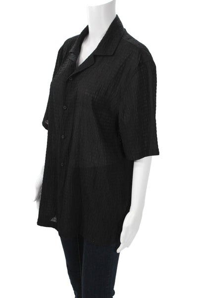 Zara Womens Black Collared Short Sleeve Button-Up Blouse Size M