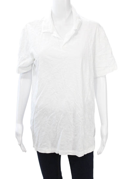 Theory Women Basic Cotton Collared Short Sleeve Polo White Size L