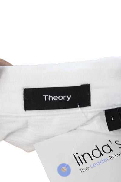 Theory Women Basic Cotton Collared Short Sleeve Polo White Size L