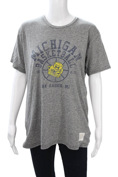 Retro Brand Mens Gray College Graphic Crew Neck Short Sleeve T-Shirt Size L