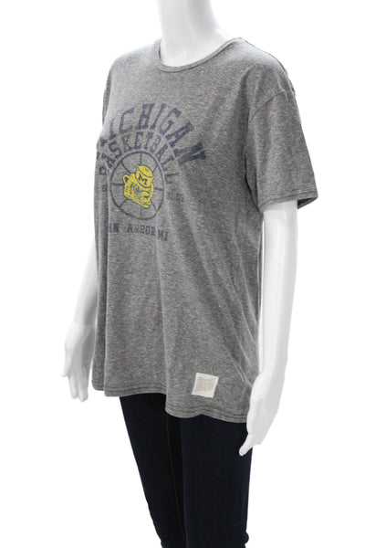 Retro Brand Mens Gray College Graphic Crew Neck Short Sleeve T-Shirt Size L