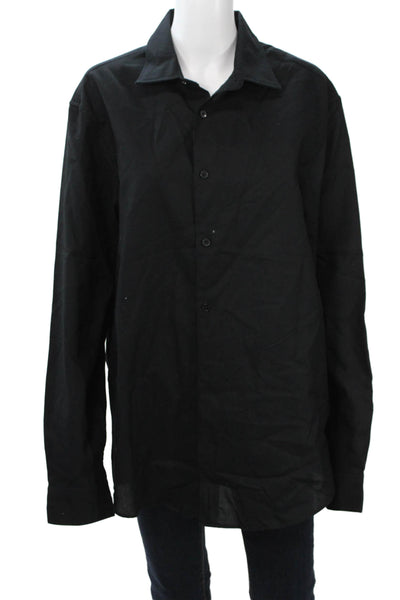 Zara Mens Black Point Collar Button-Up Long Sleeve Cotton Shirt Size XL