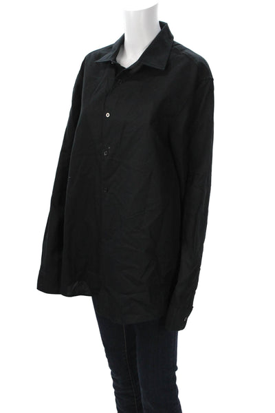 Zara Mens Black Point Collar Button-Up Long Sleeve Cotton Shirt Size XL