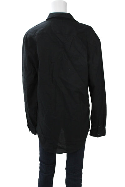 Zara Mens Black Point Collar Button-Up Long Sleeve Cotton Shirt Size XL