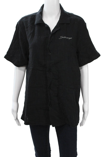 Saturdays NYC Mens Black Cotton Collared Short Sleeve Button-Up Shirt Size L