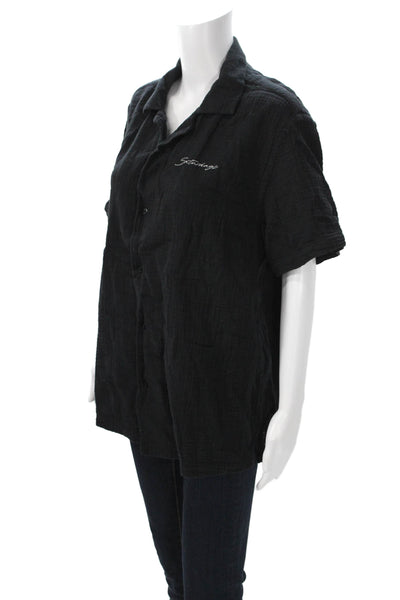Saturdays NYC Mens Black Cotton Collared Short Sleeve Button-Up Shirt Size L