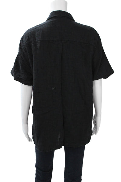 Saturdays NYC Mens Black Cotton Collared Short Sleeve Button-Up Shirt Size L