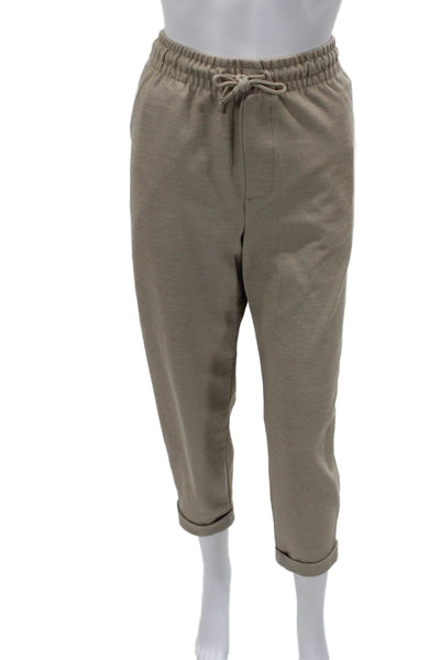 Zara Mens Cropped Ankle Pants Beige Drawstring Polyester Blend Size L