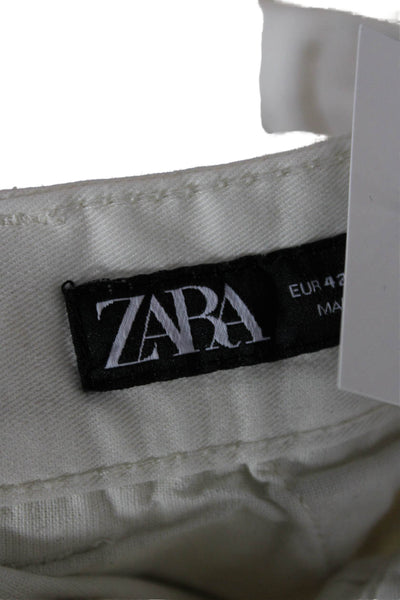 Zara Mens Cropped Cargo Pants White Button 98% Cotton Size 32