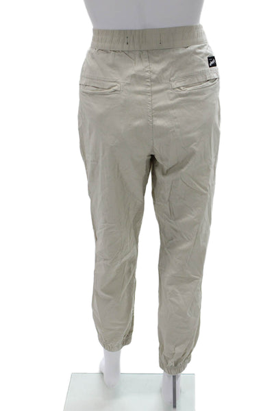 Zara Mens Beige Ankle Jogger Pants 98% Cotton 2% Elastane Button Size M