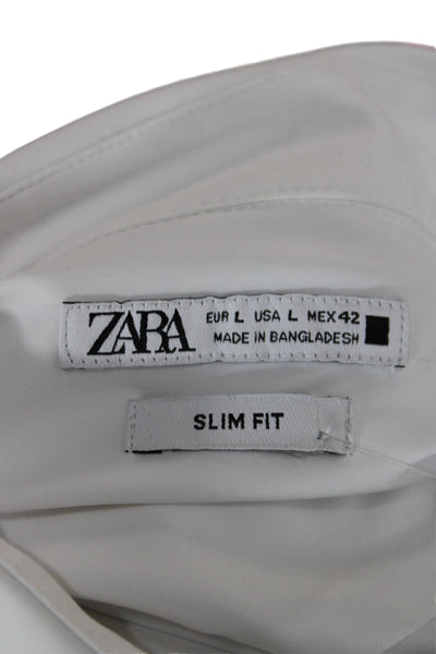 Zara Mens Collared Button Down Long Sleeve Casual Shirt White Size L