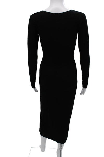 Zara Women Black Bodycon Sweater Dress V-Neck Long Sleeve Size S