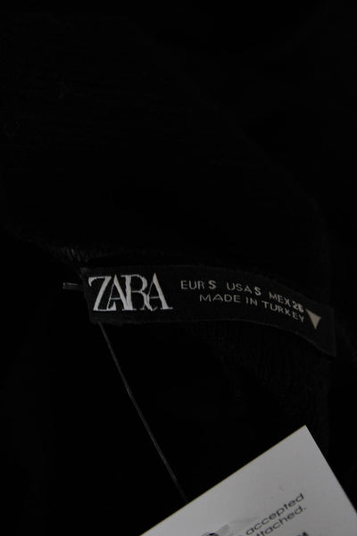 Zara Women Black Bodycon Sweater Dress V-Neck Long Sleeve Size S