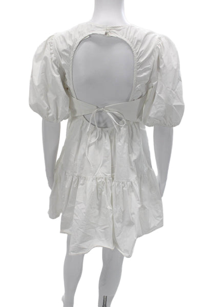 Zara Women Boho Trapeze Swing Mini Dress White Round Neck Short Sleeve Size S