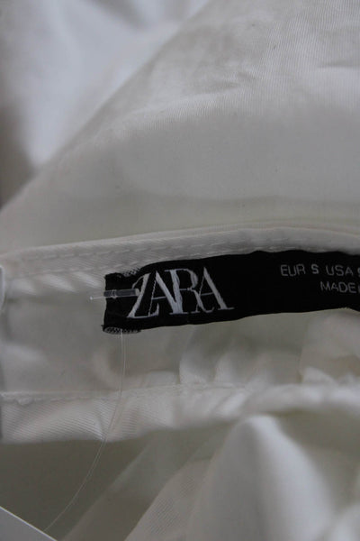 Zara Women Boho Trapeze Swing Mini Dress White Round Neck Short Sleeve Size S