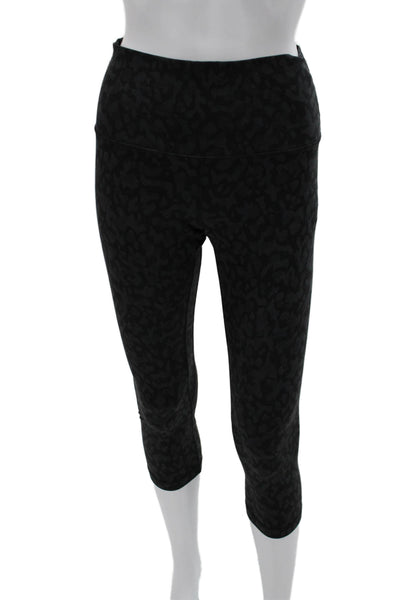 Lululemon Womens Black Leopard Capri Leggings Nylon Blend Size 8