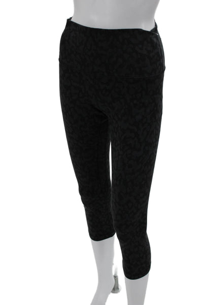 Lululemon Womens Black Leopard Capri Leggings Nylon Blend Size 8