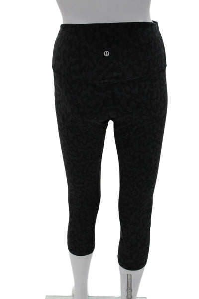 Lululemon Womens Black Leopard Capri Leggings Nylon Blend Size 8