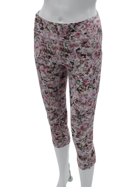 Lululemon Womens Floral Cropped Capri Leggings Pink Nylon Blend Size 6
