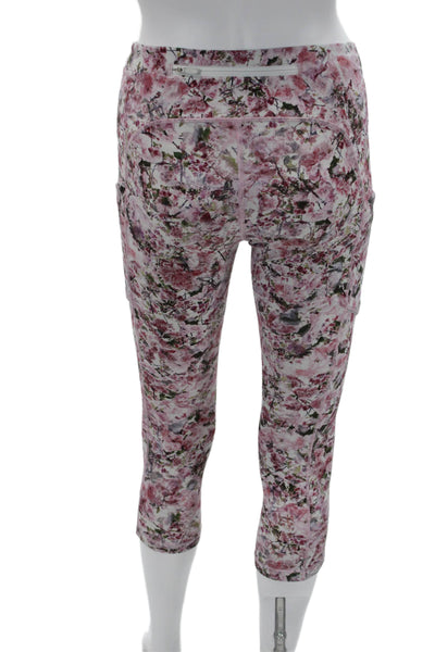 Lululemon Womens Floral Cropped Capri Leggings Pink Nylon Blend Size 6
