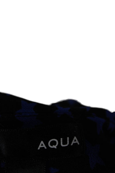 Aqua Women Black Collared Short Sleeve Stars Button Up Blouse Size S