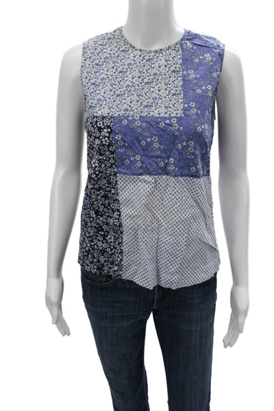 Equipment Femme Women Sleeveless Blue Floral Blouse Button Up Size XS