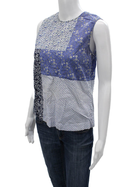 Equipment Femme Women Sleeveless Blue Floral Blouse Button Up Size XS