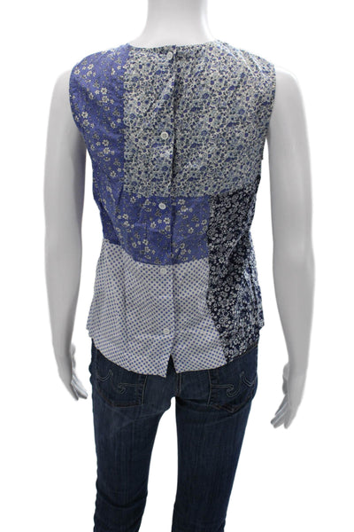 Equipment Femme Women Sleeveless Blue Floral Blouse Button Up Size XS