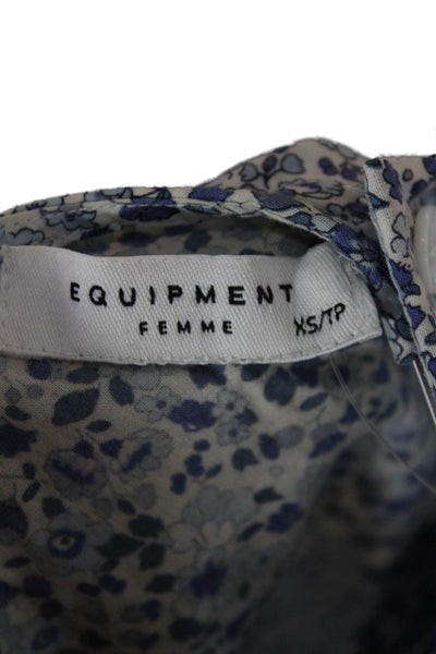 Equipment Femme Women Sleeveless Blue Floral Blouse Button Up Size XS