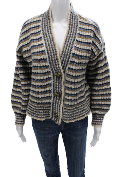 Madewell Womens Beige Striped V-Neck Button Cardigan Sweater Size S