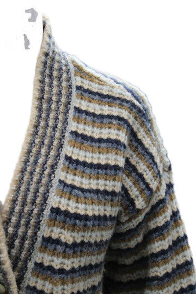 Madewell Womens Beige Striped V-Neck Button Cardigan Sweater Size S