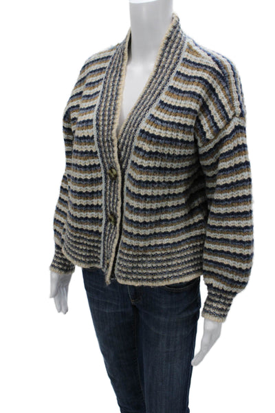 Madewell Womens Beige Striped V-Neck Button Cardigan Sweater Size S