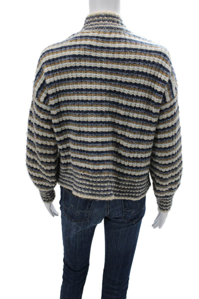 Madewell Womens Beige Striped V-Neck Button Cardigan Sweater Size S