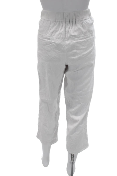 Vince Women Petite White Cropped Capri Pants Linen Blend Size S