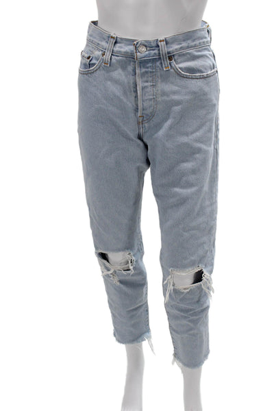 Levis Women Cropped Straight High Rise Jeans Light Blue 100% Cotton Size 26