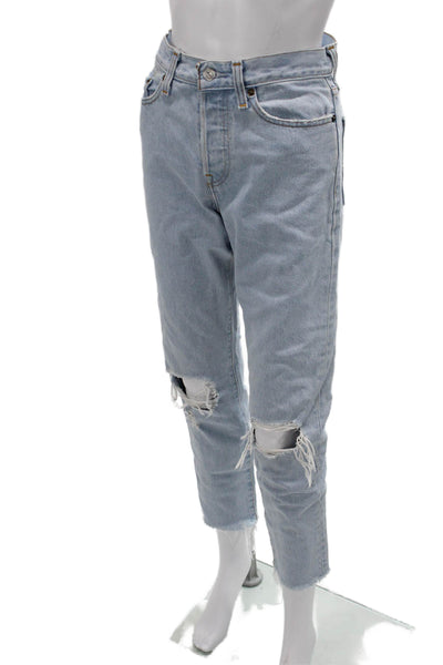 Levis Women Cropped Straight High Rise Jeans Light Blue 100% Cotton Size 26