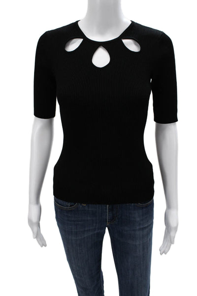 Elie Tahari Womens Black Round Neck Short Sleeve T-Shirt Size XS