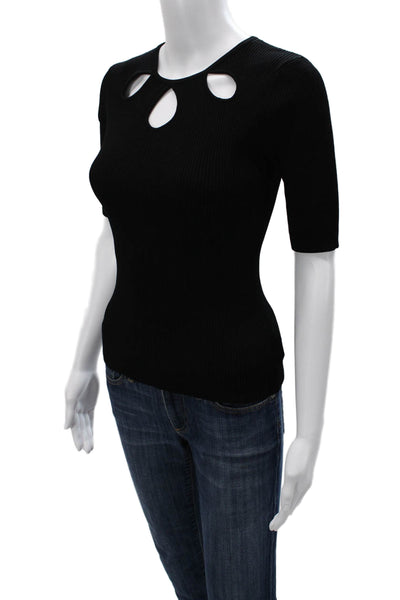 Elie Tahari Womens Black Round Neck Short Sleeve T-Shirt Size XS