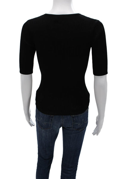 Elie Tahari Womens Black Round Neck Short Sleeve T-Shirt Size XS