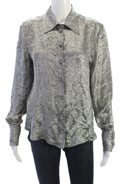 Room 52 Women Dark Gray Button-Up Blouse Silk Blend Long Sleeve 80s Size 42