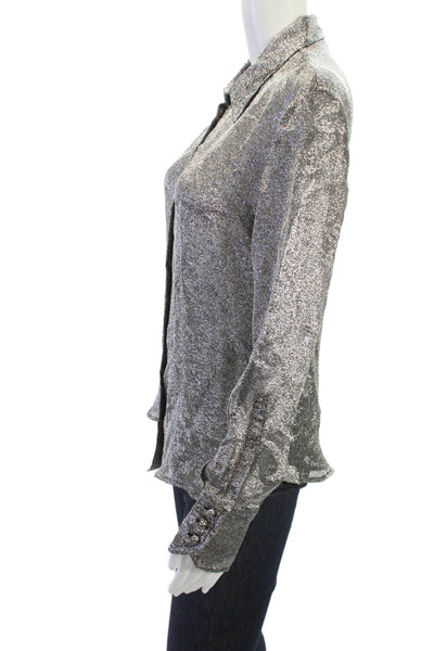 Room 52 Women Dark Gray Button-Up Blouse Silk Blend Long Sleeve 80s Size 42