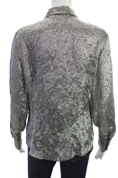 Room 52 Women Dark Gray Button-Up Blouse Silk Blend Long Sleeve 80s Size 42