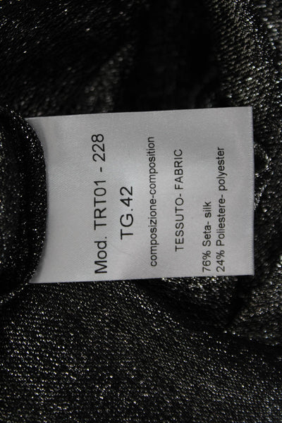 Room 52 Women Dark Gray Button-Up Blouse Silk Blend Long Sleeve 80s Size 42