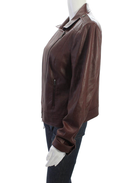 BCBGMAXAZRIA Women Biker Motorcycle Jacket Brown Zip Long Sleeve Size L