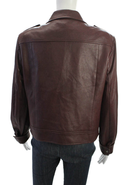 BCBGMAXAZRIA Women Biker Motorcycle Jacket Brown Zip Long Sleeve Size L