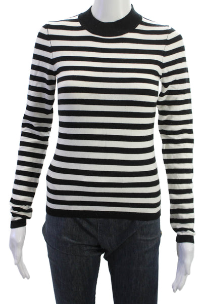 Reserved Women Pullover Black Striped Mock Neck Long Sleeve Size S