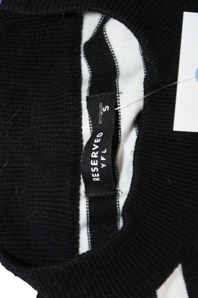Reserved Women Pullover Black Striped Mock Neck Long Sleeve Size S