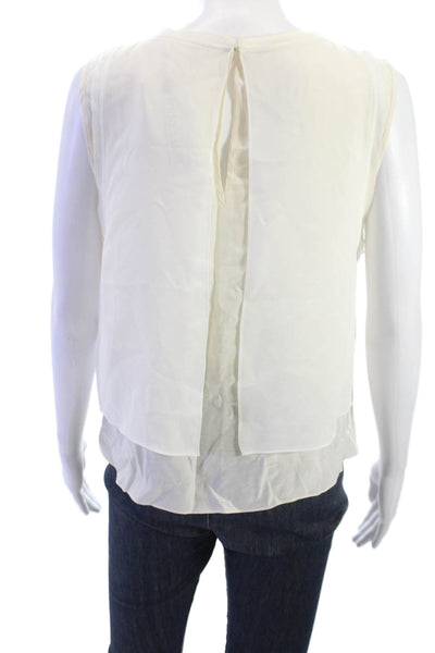Rebecca Taylor Womens White Silk Herringbone Sleeveless Round Neck Blouse Size 4